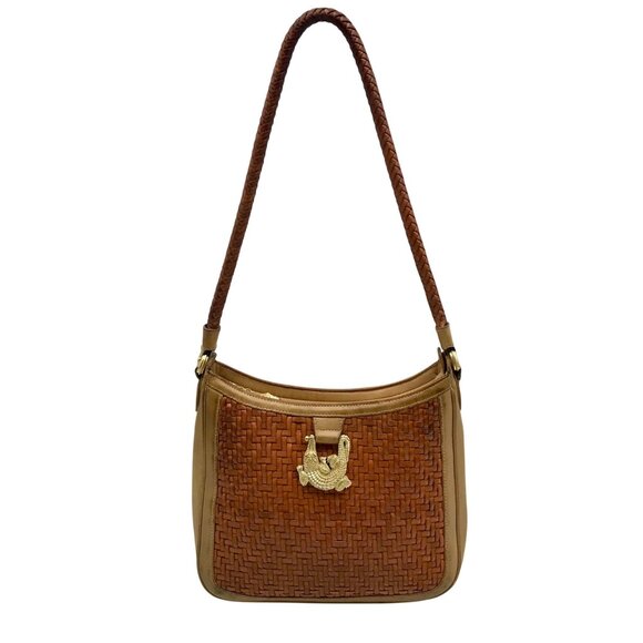 Barry Kieselstein Cord Brown Leather Vintage Woven Reptile Shoulder Bag - Picture 1 of 11
